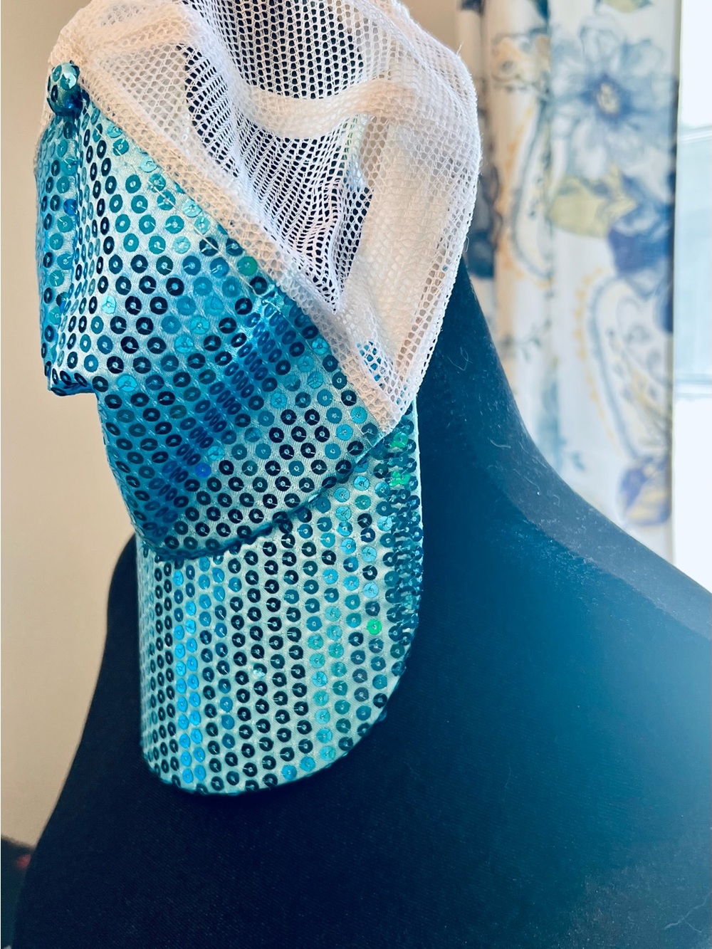 Sequin Mesh Trucker Cap.  Aqua Blue.  P80
